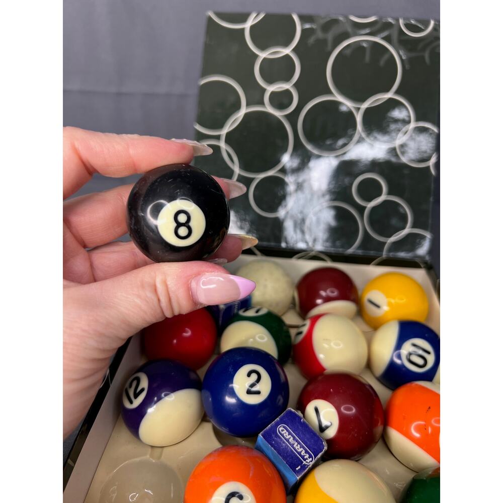Set of 16 Mini Pool Balls 1 1/2" With Chalk in Box